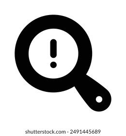 Exclamation mark under magnifier denoting icon of threat detection