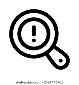 Exclamation mark under magnifier denoting icon of threat detection