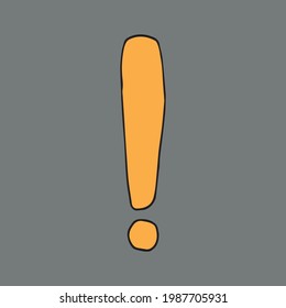 Exclamation mark. Vector illustration. Cartoon. Hand-drawn in doodle style. Isolated on a white background. Coloring pages for children and adults.