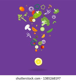 Exclamation mark with vegetables pattern for web and print decoration, vector illustration