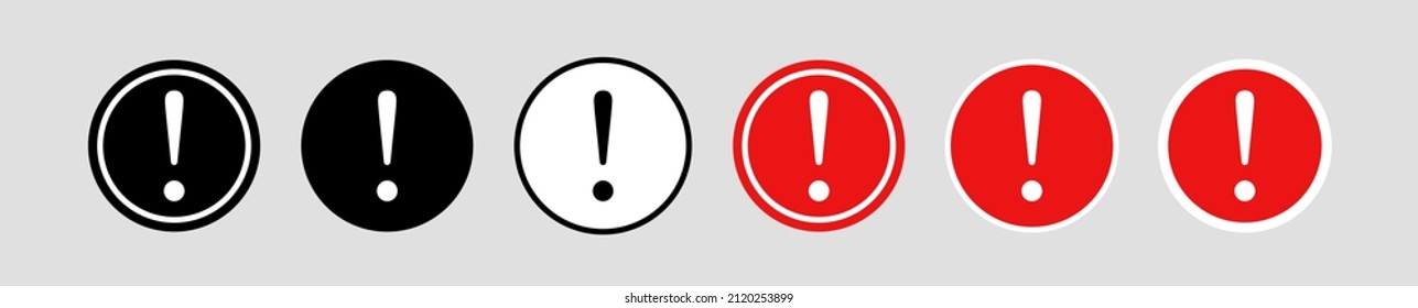 Exclamation mark of warning attention icon. Caution alarm set, danger sign collection, attention vector icon.