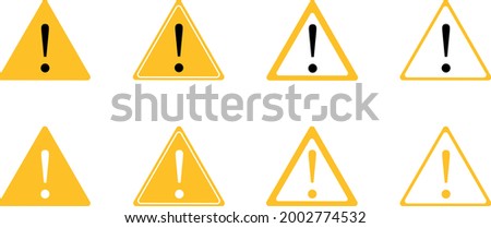 Exclamation mark of warning attention icon. Triangular warning symbols with Exclamation mark. Caution alarm set, danger sign collection, attention vector icon. Vector illustration