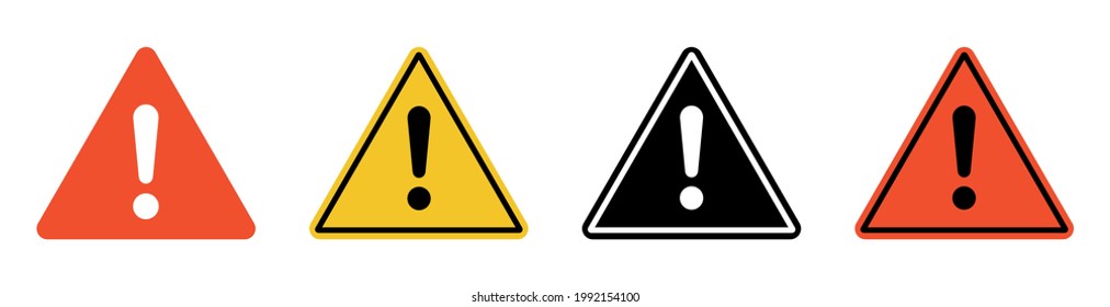 Marca de exclamación del icono de atención de advertencia.Colección de signos de precaución.Iconos de peligro de vector de colección aislados en fondo blanco.Precaución, peligro y signos de advertencia.
