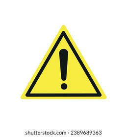 Exclamation mark. Warning sign Caution danger. Isolated on a white background. Yellow