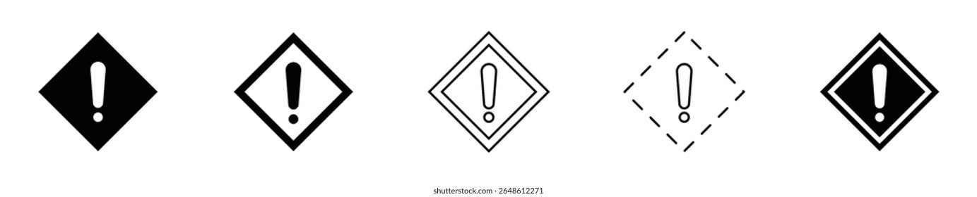 Vector de signos de advertencia de signo de exclamación en varias Formas de diamante que representan alertas, peligros y avisos importantes para la seguridad y los Mensajes de error.