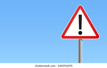 Exclamation mark warning sign red frame icon blue background