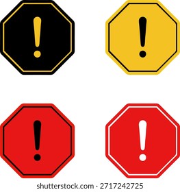 Signos de advertencia de signo de exclamación, Vector mínimo plano, rojo amarillo negro