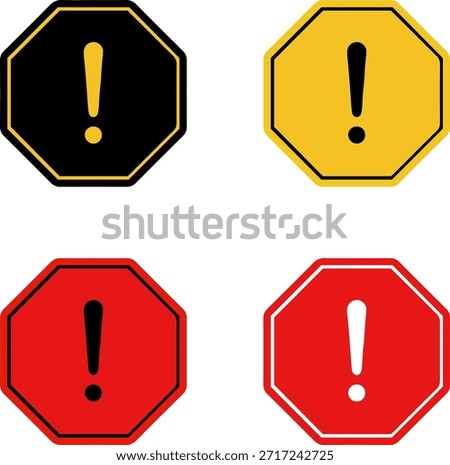 exclamation mark warning signs, flat minimal vector, red yellow black