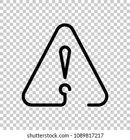 exclamation mark in warning triangle. linear symbol with thin ou