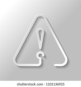 exclamation mark in warning triangle. linear symbol with thin outline. one line style. simple icon. Paper style with shadow on gray background