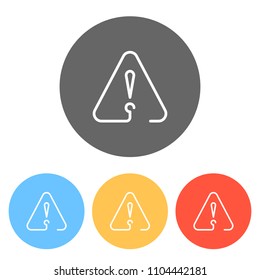exclamation mark in warning triangle. linear symbol with thin outline. one line style. simple icon. Set of white icons on colored circles