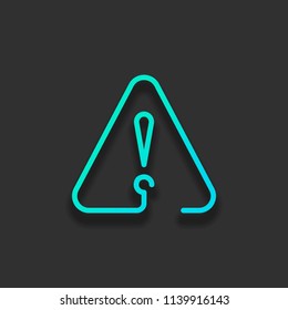 exclamation mark in warning triangle. linear symbol with thin outline. one line style. simple icon. Colorful logo concept with soft shadow on dark background. Icon color of azure ocean