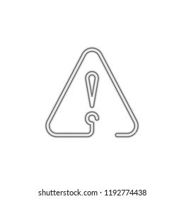 exclamation mark in warning triangle. linear symbol with thin outline. one line style. simple icon. Dotted outline silhouette with shadow on white background