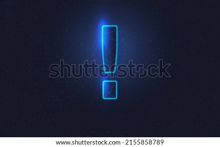 Exclamation mark in wireframe and plexus style, abstract geometric pattern, punctuation mark made from dots and lines on dark blue background
