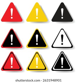 Exclamation marks. Caution alarm set, danger signs. Attention symbols. Warning and attention icons.