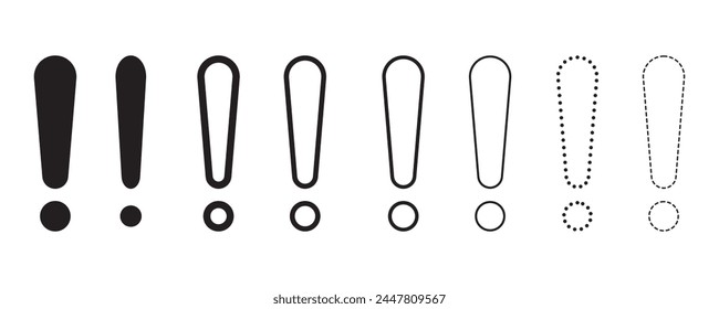 Exclamation marks icon. Set of black linear exclamation marks. Danger, Vector, Attention, Mark, Exclamation, Sign Infographic Simple Vector