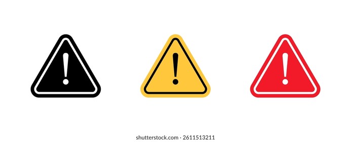 Exclamation marks icon set. Signs of attention. Caution alarm set, danger signs. Warning and attention icons. Vector illustration.