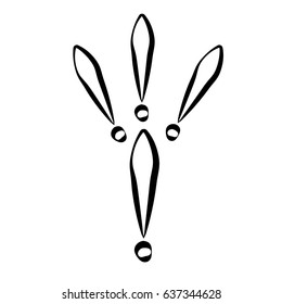 Exclamation marks Icon.White mark and black stroke. Vector