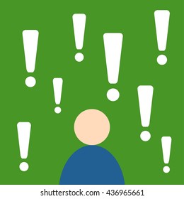 Exclamation marks over person head vector.
