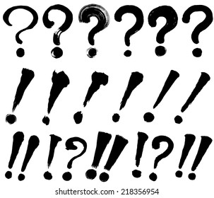 Exclamation marks and question marks. brush stroke illustrations.