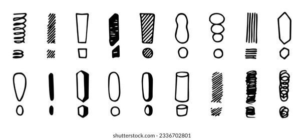 Exclamation marks set. Different types of punctuation marks black painted icons and symbols, alert punctuation mark icons. Vector isolated collection. Important information or message