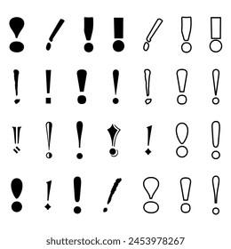 Exclamation marks variety set. Attention sign icons. Caution alert symbols. Vector illustration. EPS 10.