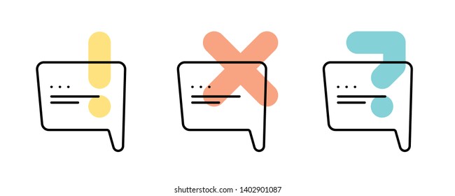 Exclamation, negation and question. Set of speech bubbles. Vector file.