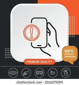 exclamación en el icono del teléfono - fondo negro naranja con elementos gráficos para su diseño