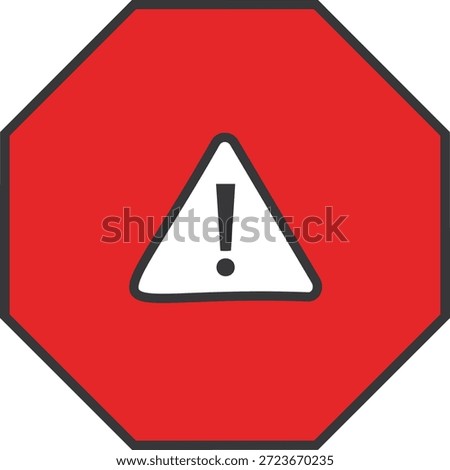 exclamation point alert symbol inside white triangle on red octagonal background isolated warning sign