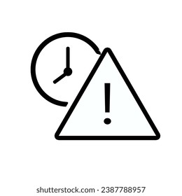Exclamation point and clock line icon. Vector illustration isolated on white background.
