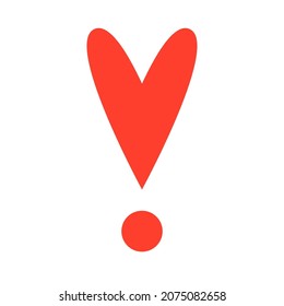 Exclamation Point With Heart Icon. Clipart Image Isolated On White Background