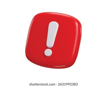 Exclamation point icon 3d render concept of warning sign, danger risk and alert problem icon vector illustration