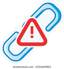 Un icono de punto de exclamación con un símbolo de cadena roto indica una amenaza de seguridad o vulnerabilidad del sistema. Este diseño puede utilizarse como ilustración decorativa con un tema de ciberseguridad.