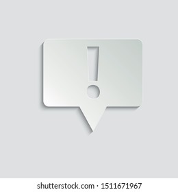  exclamation point icon.   exclamation point symbol. Chat symbol with the exclamation point.  paper icon  with shadow 