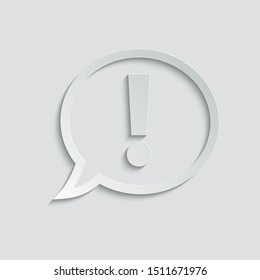  exclamation point icon.   exclamation point symbol. Chat symbol with the exclamation point.  paper icon  with shadow 