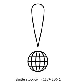 Exclamation point made from globe image. Shows excitement about the world, nature, and world events