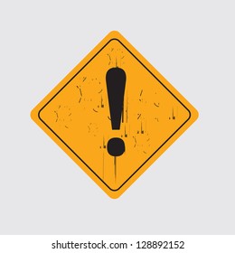Exclamation point on a road sign over white background