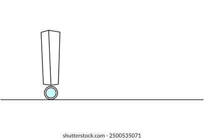 Exclamation point. One line continuous exclamation point. Line art, Continuous one line drawing of Exclamation mark vector illustration