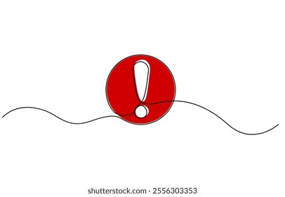 Exclamation point. One line continuous exclamation point. Line art, Dangerous sign line continuous drawing vector, Exclamation mark one line drawing.