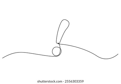 Exclamation point. One line continuous exclamation point. Line art, Dangerous sign line continuous drawing vector, Exclamation mark one line drawing.