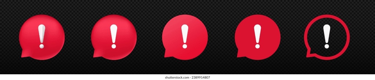 Exclamation point red alert bubble. Communication risk and danger warning with warning vector attention