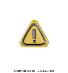 Exclamation point road sign 3D realistic vector illustration. Danger sign icon. Volume hazard attention. Warning yellow triangular symbol. Caution restricted signal