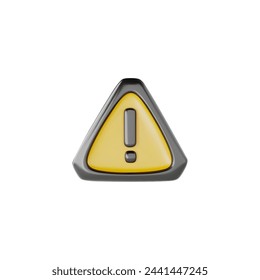 Exclamation point road sign 3D icon. Danger sign realistic vector illustration. Volume hazard attention. Warning yellow triangular symbol. Caution restricted signal