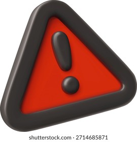 Signo de exclamación icono de estilo de plástico 3D. Advertencia triangular roja con signo de exclamación. Signo de peligro Ilustración vectorial realista. Atención de riesgo de volumen. Señal restringida de precaución