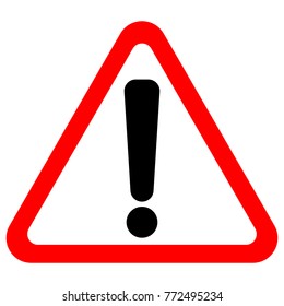 Exclamation point sign in red triangle. Vector icon.