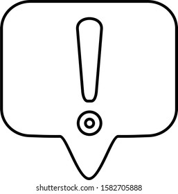 Exclamation point and speech bubble line art icon.