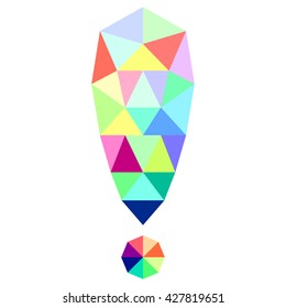 The exclamation point, symbol attention of geometric shapes, colorful triangles - vector illustration.