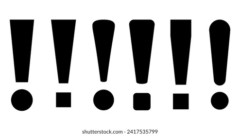 Exclamation point vector signs set isolated on white background, simple text symbols