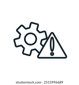 Exclamation point warning sign overlaying gear icon logo
