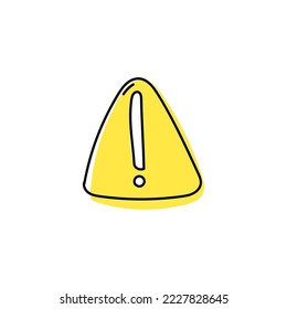 Exclamation point in yellow triangle hand drawn icon. Attention doodles for dangerous and erroneous situation with minimalistic important situation vector alert